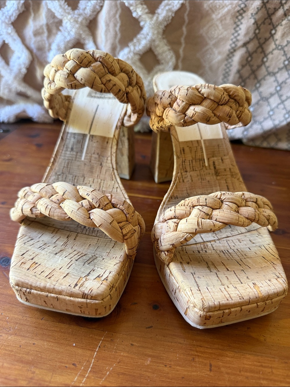 Dolce Vita Braided Cork Platform Heels - Natural Cork